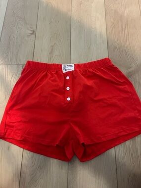 Red Button-Front Lounge Shorts